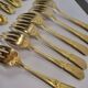 Gold metal fish cutlery, knives and forks 24 pieces