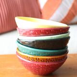 Set of 7 ceramic bowls – multicoloured textured design