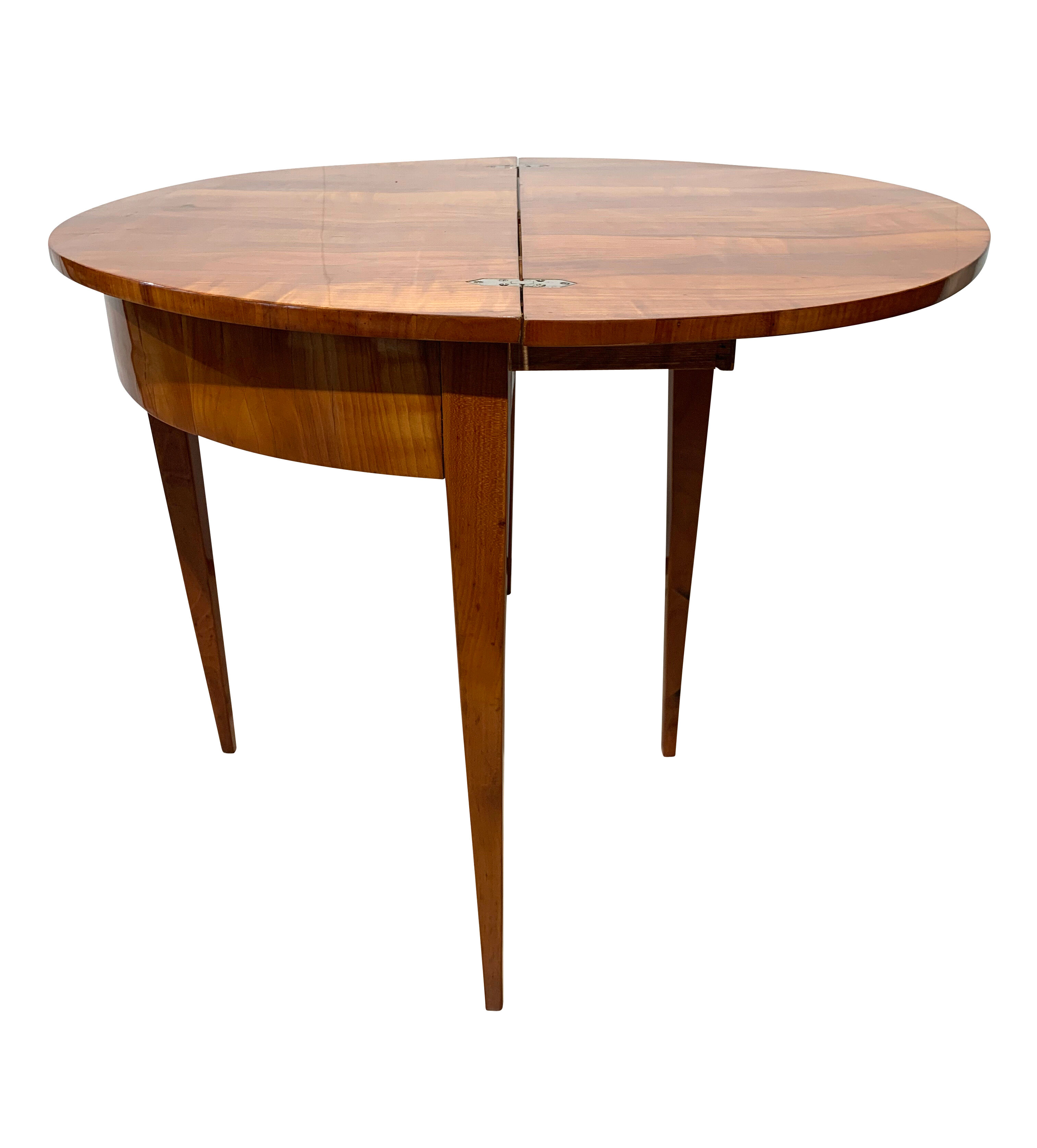 Biedermeier demi-lune fold-out table, cherry veneer, south germany, circa 1820