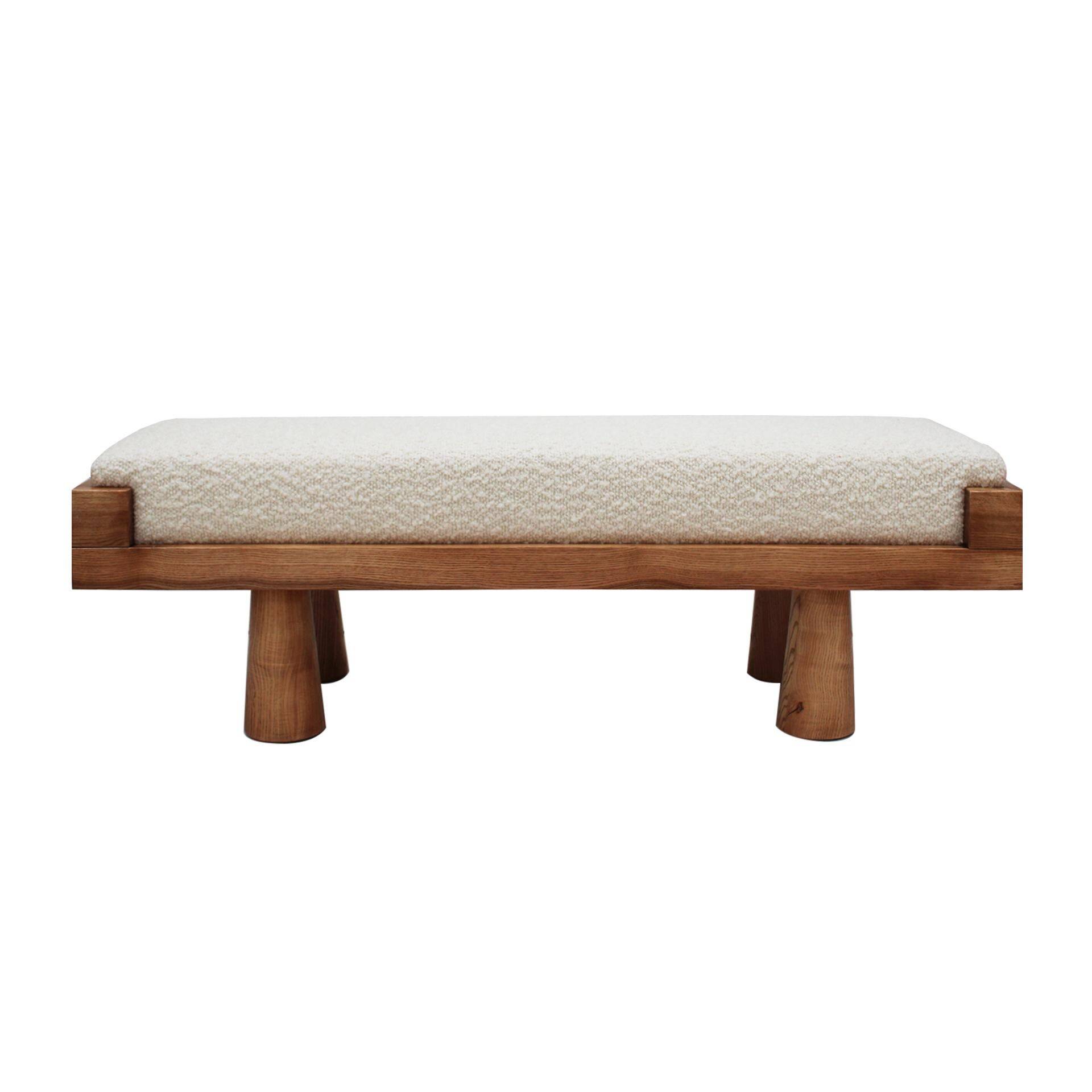 Contemporary Brutalist Style Bench in Solid Oak and Wool Bouclé, Italy