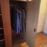 Oak and woven rattan wardrobe 60's vintage