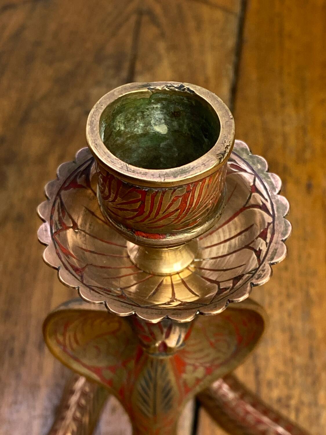 Chiseled brass cobra candlestick