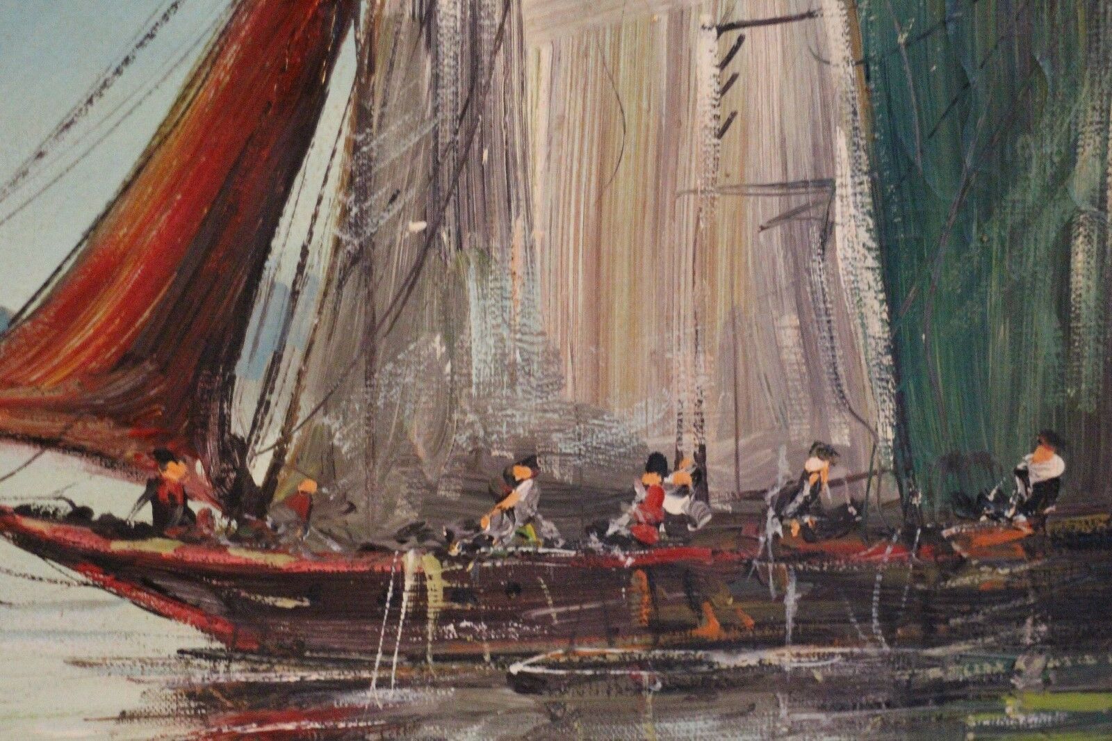 Tableau cadre huile sur toile Marine paysage bateau Méditerranée signé Urban