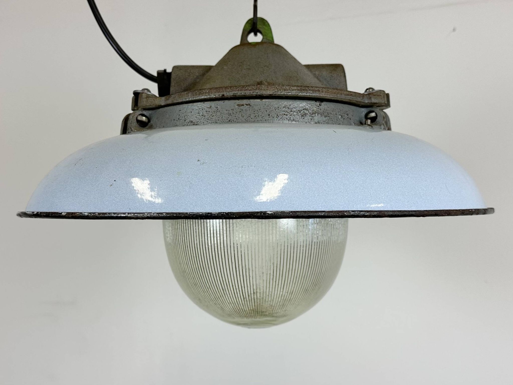 Industrial Blue Enamel Factory Pendant Lamp in Cast Iron from Zaos, 1960s