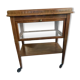 Serving Light mahogany English tea table. Beveled windows. circa 1900. Removable glass top.
