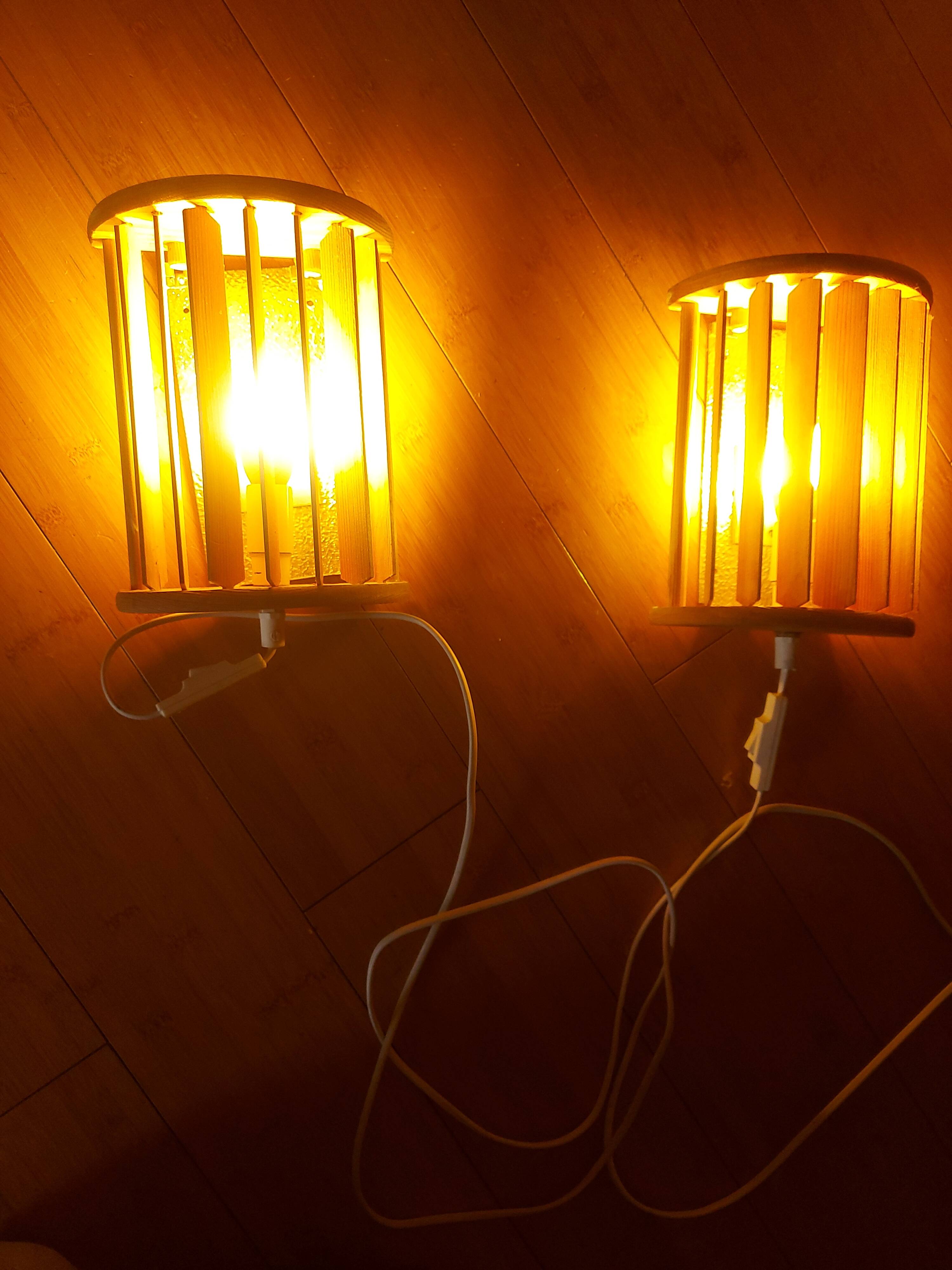 2 vintage 80'S Ikea wooden wall lights