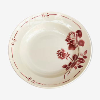 Plat creux fleur rose rouge ML Moulin des Loups vintage