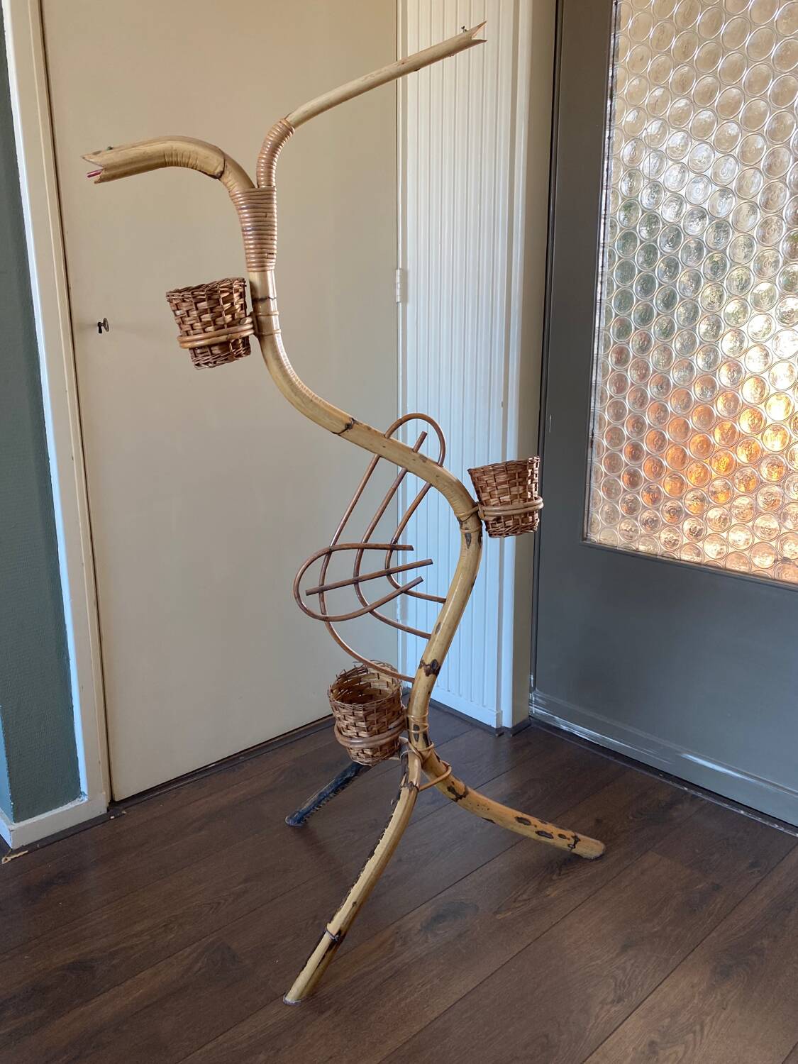 Vintage, Mid-Century, Bamboo and Rattan Flower or Plant Stand by Rohe Noordwolde