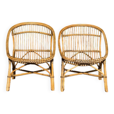 Paire de fauteuils en rotin, France années 50