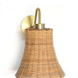 Applique murale en laiton et rotin