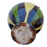 Pichet ou gargoulette ancienne française à glace verte et jaune