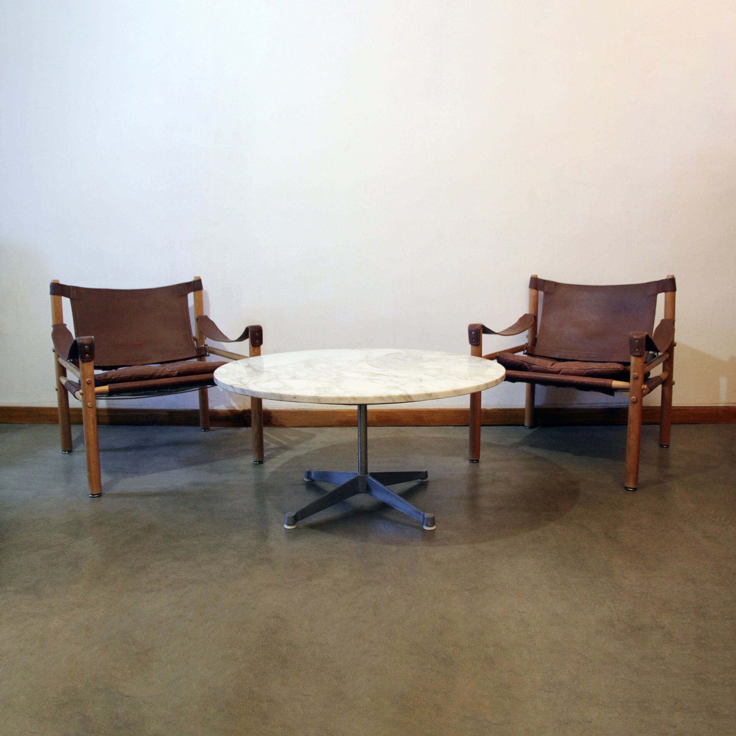 Round coffee table with marble top