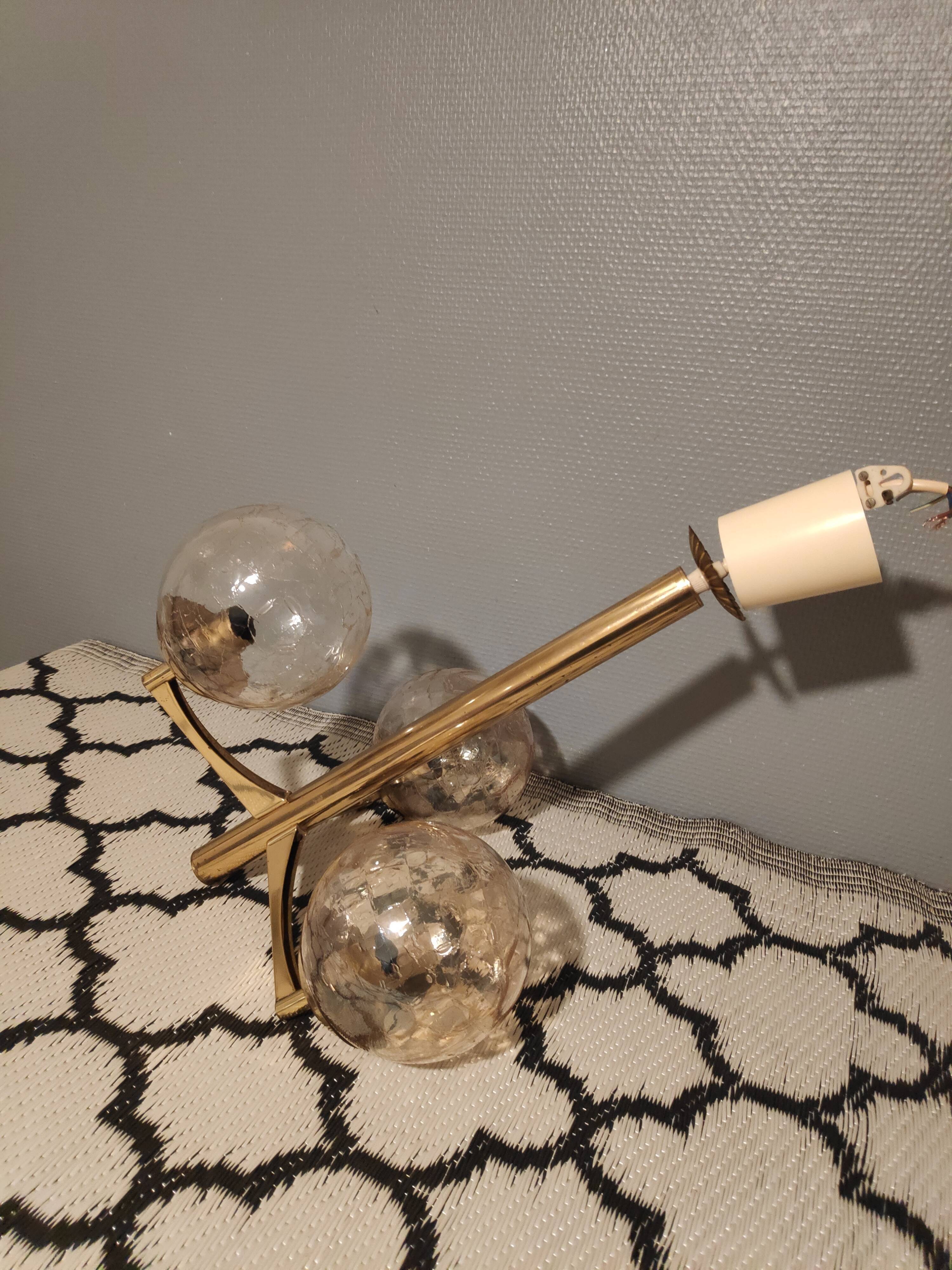 3-Globe smoky and cracked glass chandelier