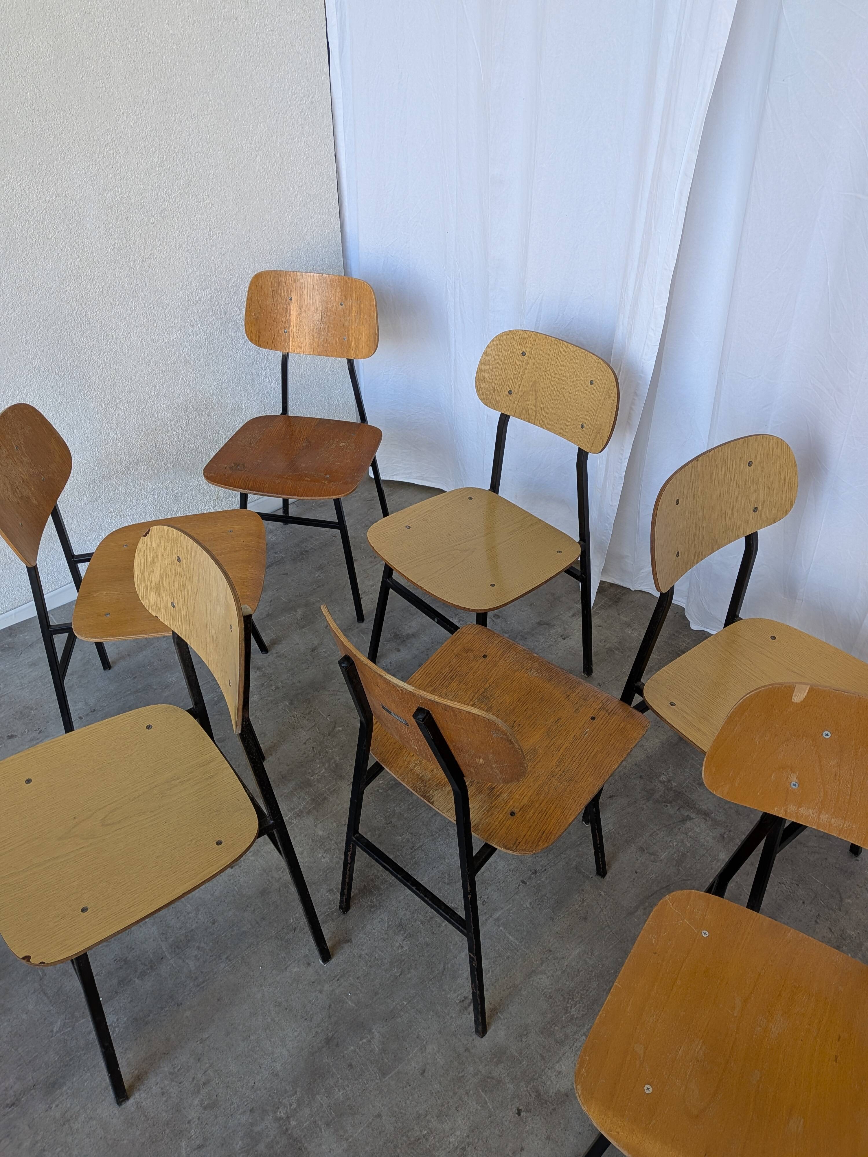 Set of 7 Vintage Industrial School Chairs / STOL Kamnik 1970s Yugoslavia