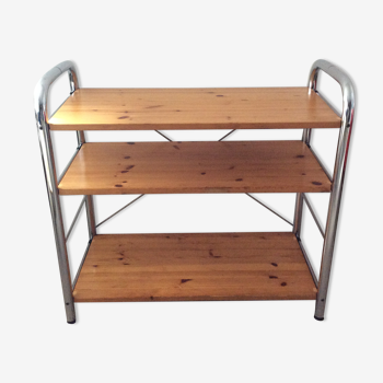 Vintage shelf from the 70s in pine and chrome metal
