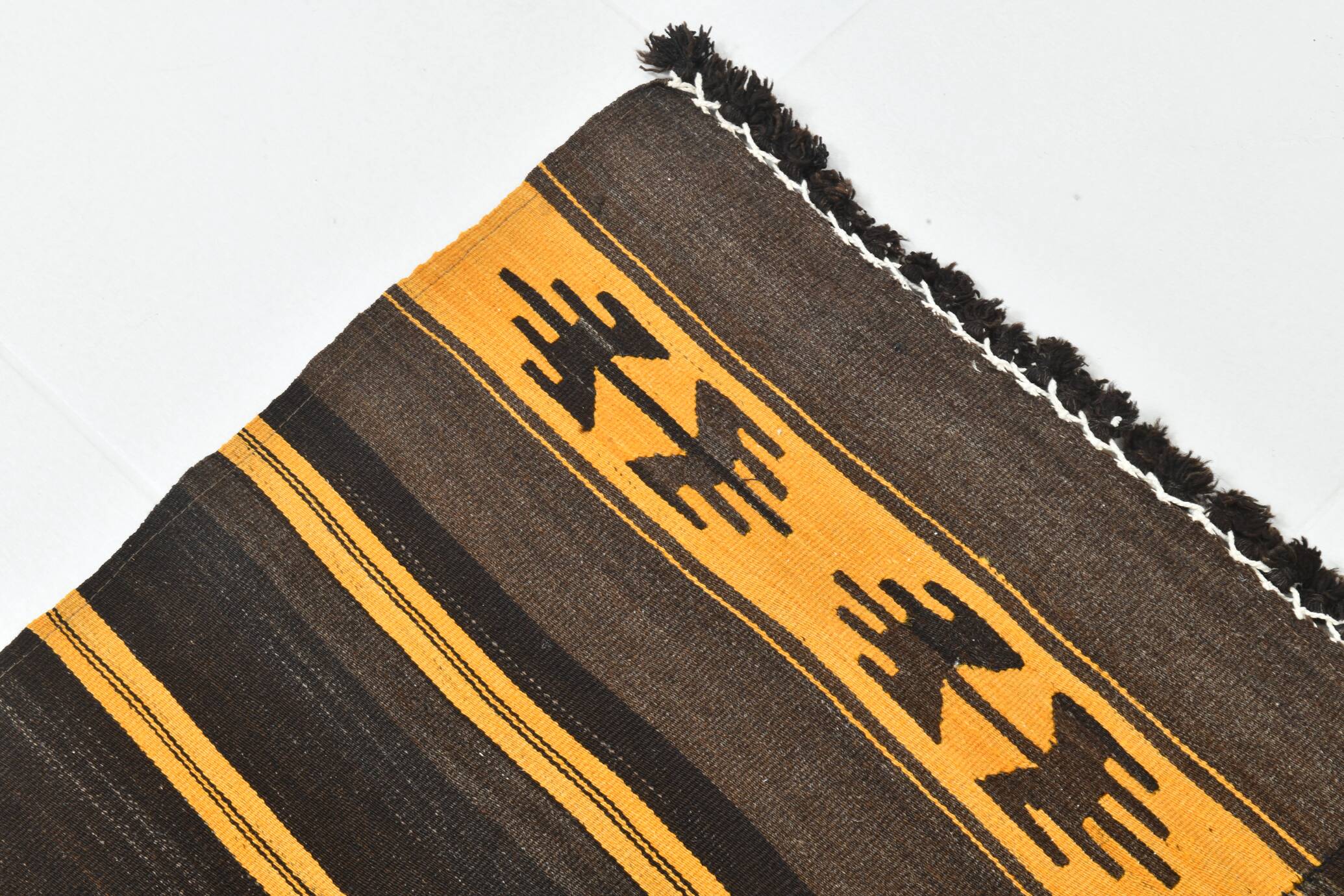 Tapis Kilim vintage rayé orange et marron 6x9, 172x291 cm