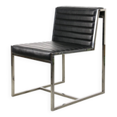 Chaise Bauhaus vintage noire en chrome et simili cuir