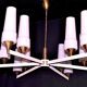 White and brass modernist chandelier, italy 1950's