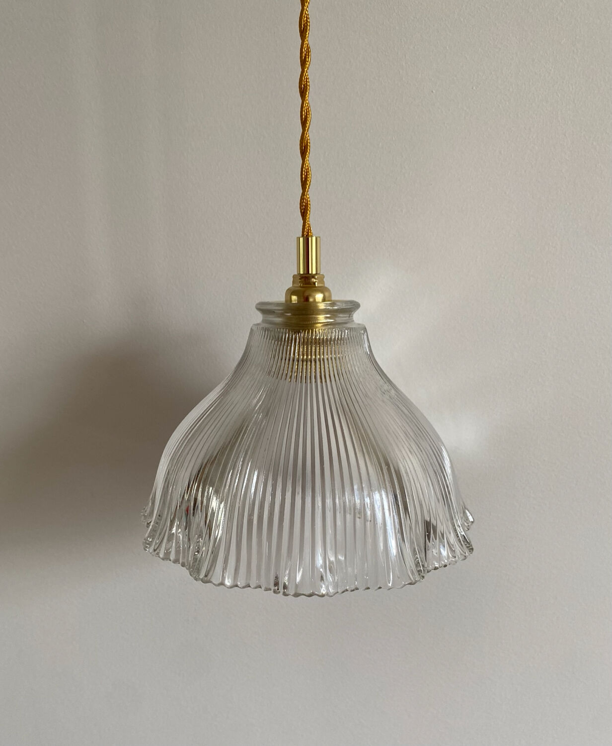 Vintage glass holophane pendant light