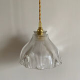 Vintage glass holophane pendant light