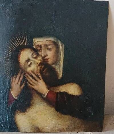 17th-century antique copper painting - Mary with Christ -