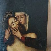Peinture sur cuivre ancienne du XVIIe siècle - Marie avec le Christ -