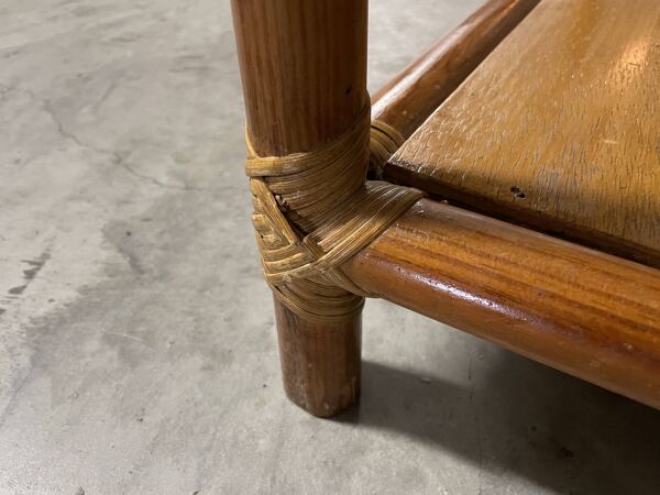 Etagère en bois et rotin, années 60