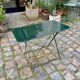 Salon de jardin, table et 4 chaises pliantes en métal vert