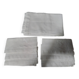 Old white linen tablecloth six day napkins and embroidery 140 X 180 cm