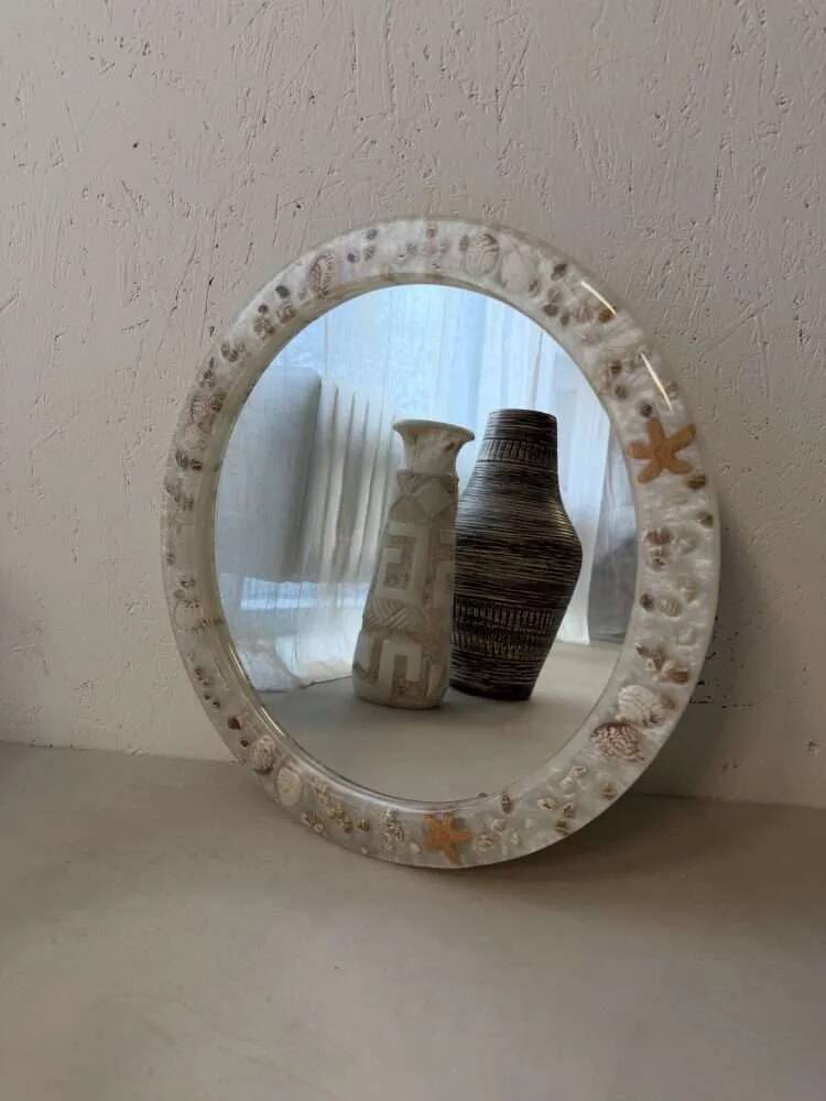 Vintage shell mirror handmade from the 70s.