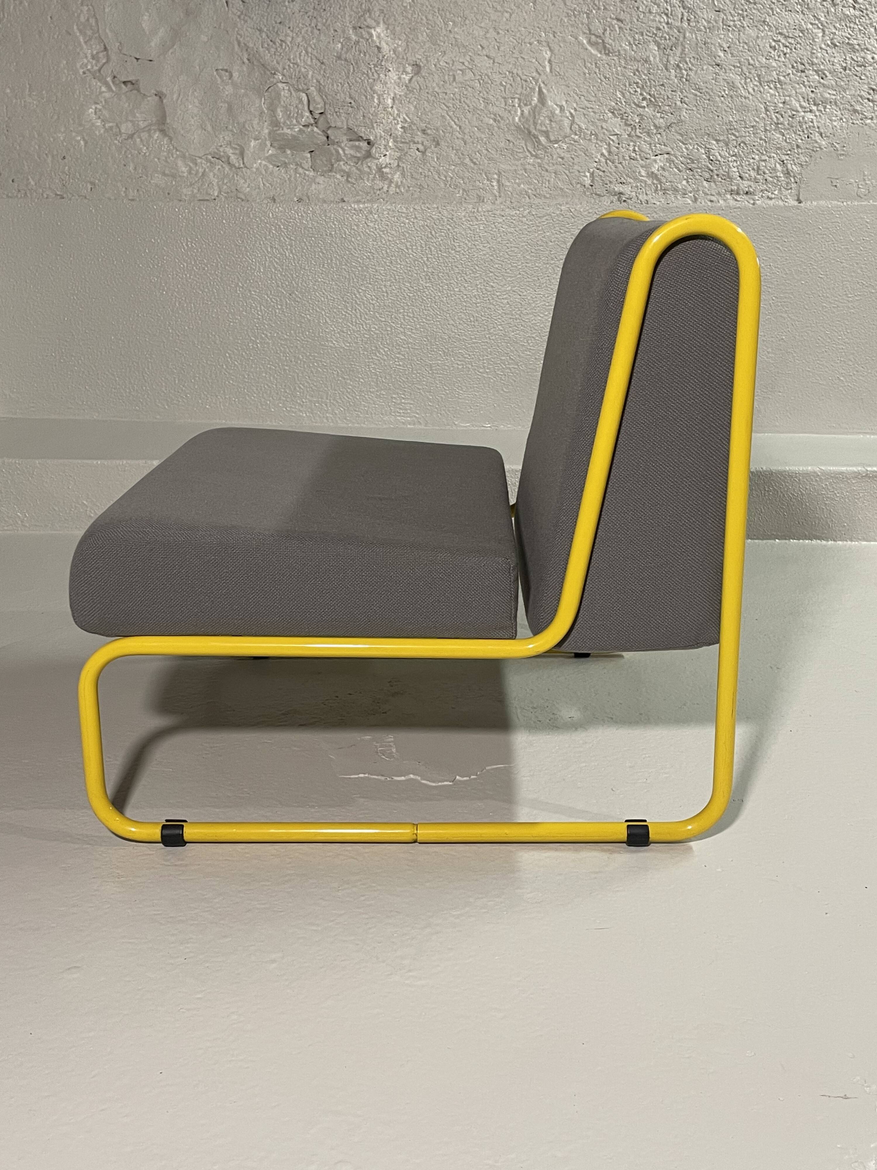 Modular tubular bench in yellow & grey fabric