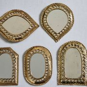 Set of 5 small openwork brass mirrors, Moroccan craftsmanship, 7 x 10 cm.