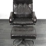 Unico 1970s Dark Brown Leather Lounge Chair and Ottoman Set of 2