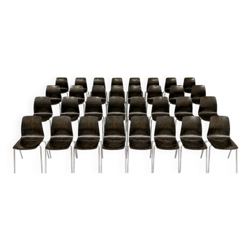 Set of 32 wooden and chrome chairs, Pagholz design from the 80s, vintage Pagwood.