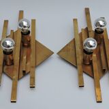 Pair of vintage geometric brass wall lamps