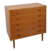 Commode en teck du Danemark avec 5 tiroirs.