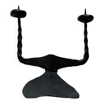Brutalist wrought iron candlestick from the mid-century by David Palombo, 1960s.