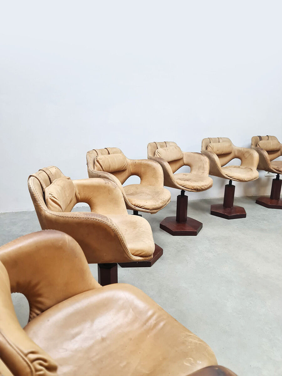 Vintage rare leather swivel chairs