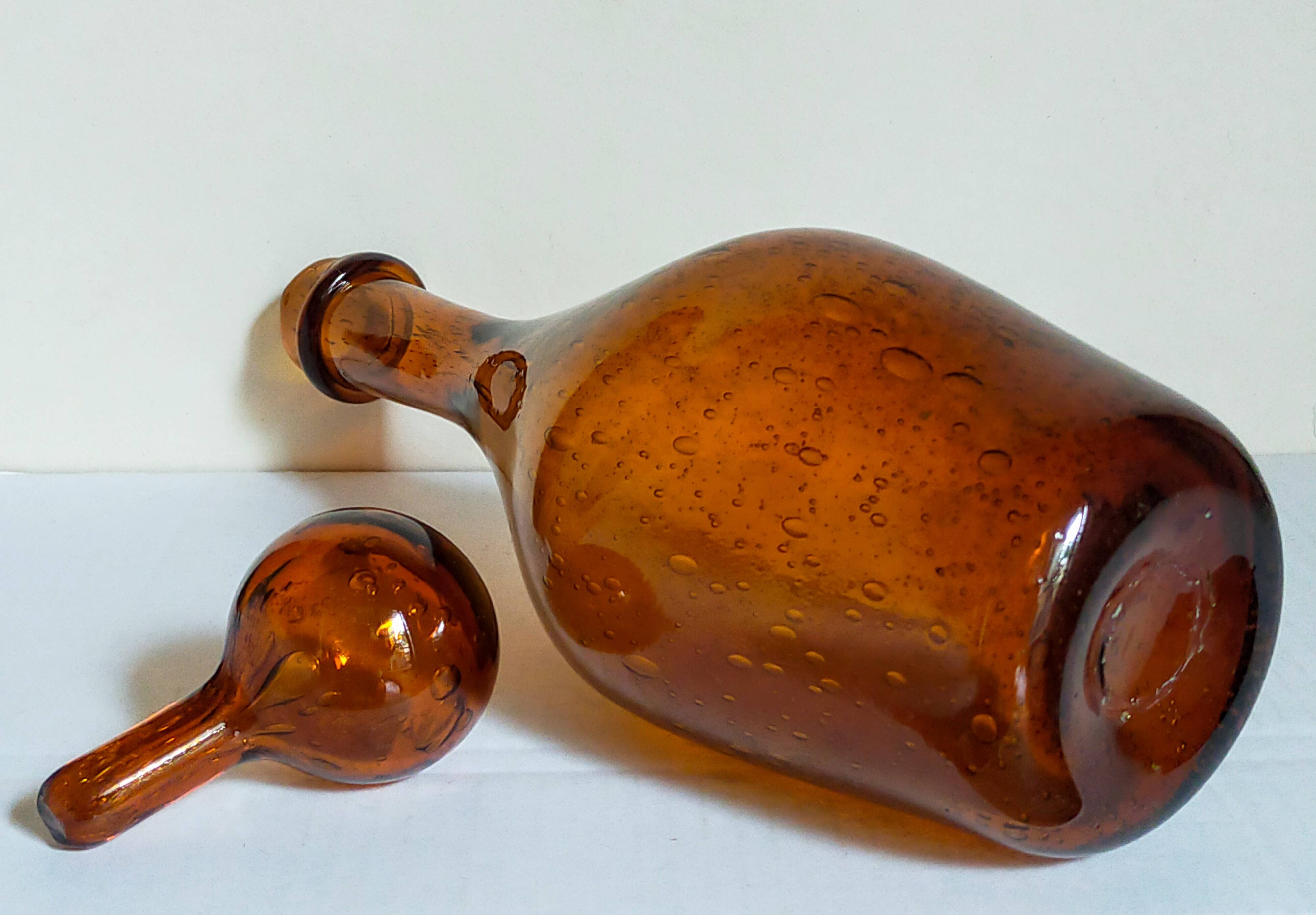 Three-sided blown glass carafe from Biot 1960s