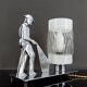 Rare Art Deco "Fire Soldier" Chromed Bronze Lamp, Poland, 1950-60