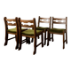 Brutalist Oak Razorback Dining Chairs with Green Velvet, 1970s, Set of 4