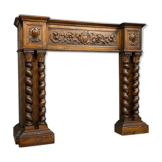 Renaissance fireplace in solid walnut around 1850