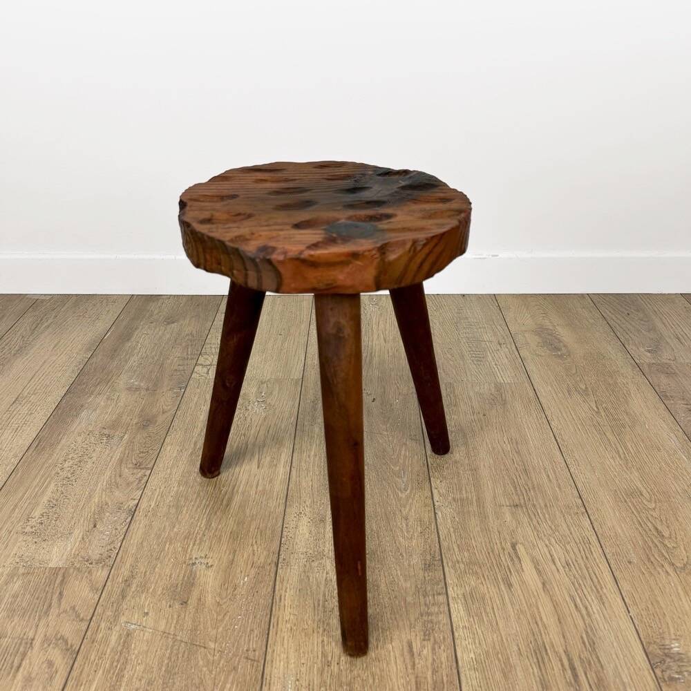 Trio of solid wood brutalist stools