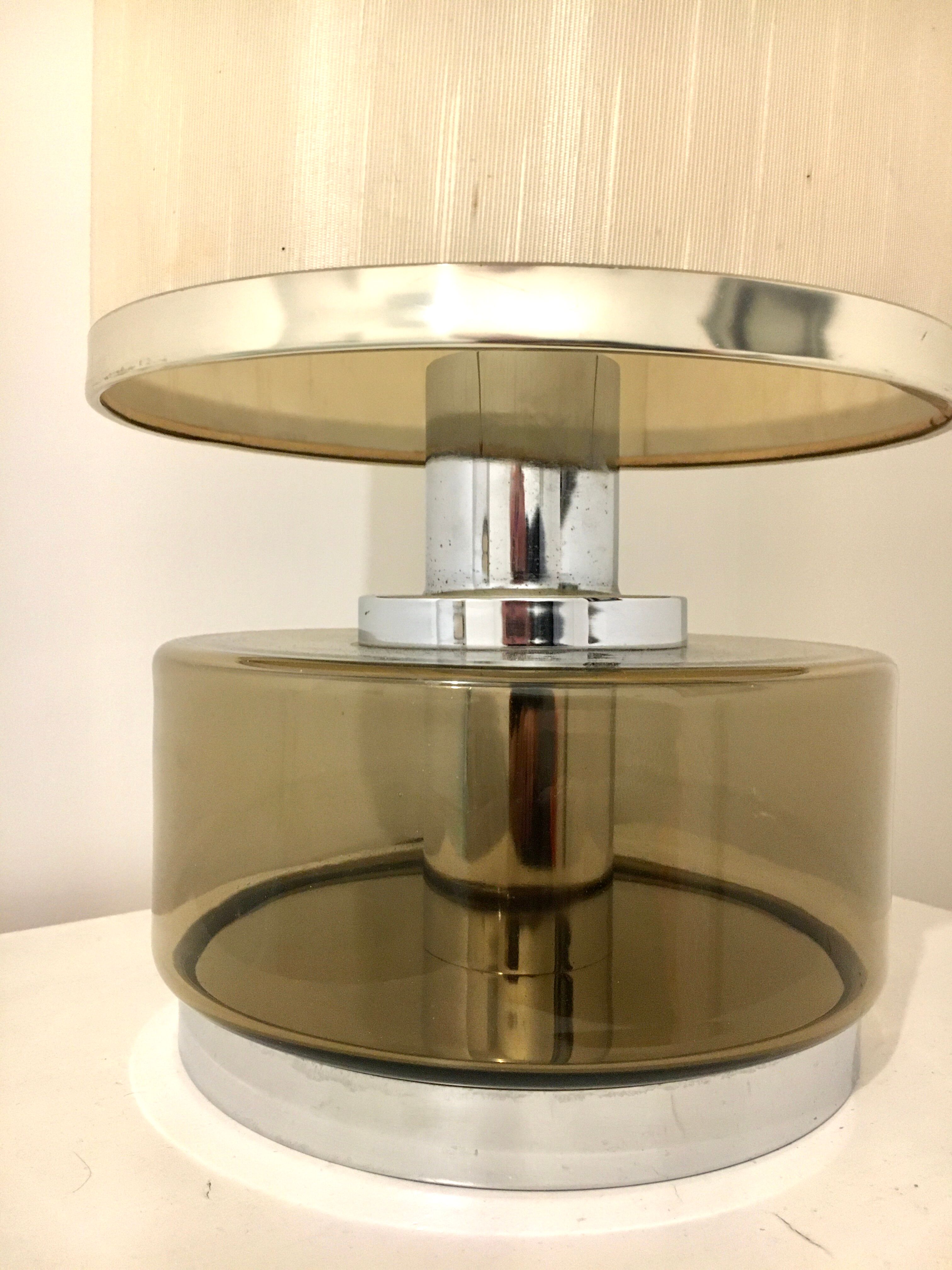 Vintage table lamp smoked glass and stainless 19x stainless steel