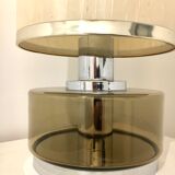 Vintage table lamp smoked glass and stainless 19x stainless steel