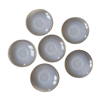 Arcopal white opaline saucers with gold surround