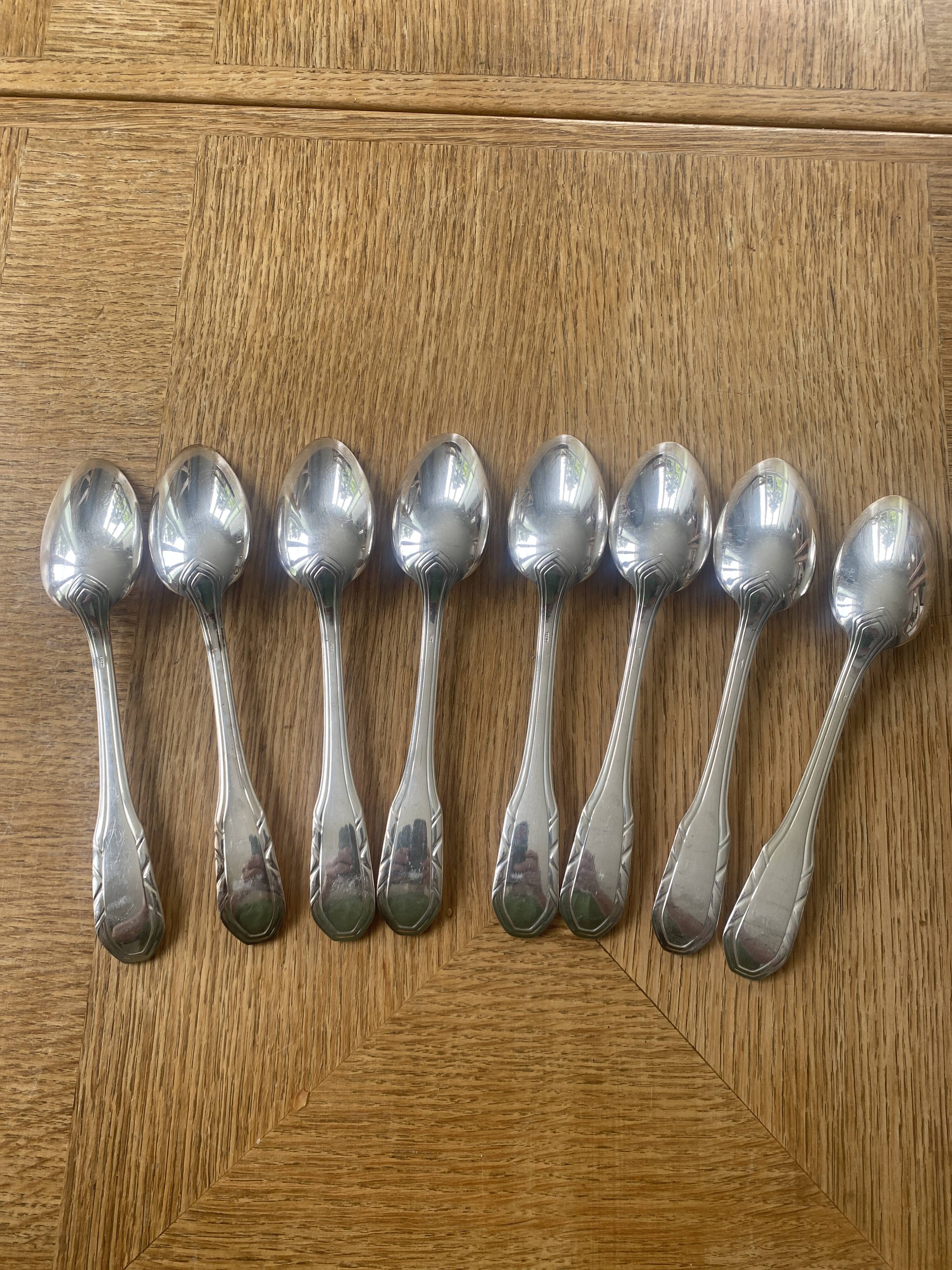 8 large silver-plated metal Art Deco spoons