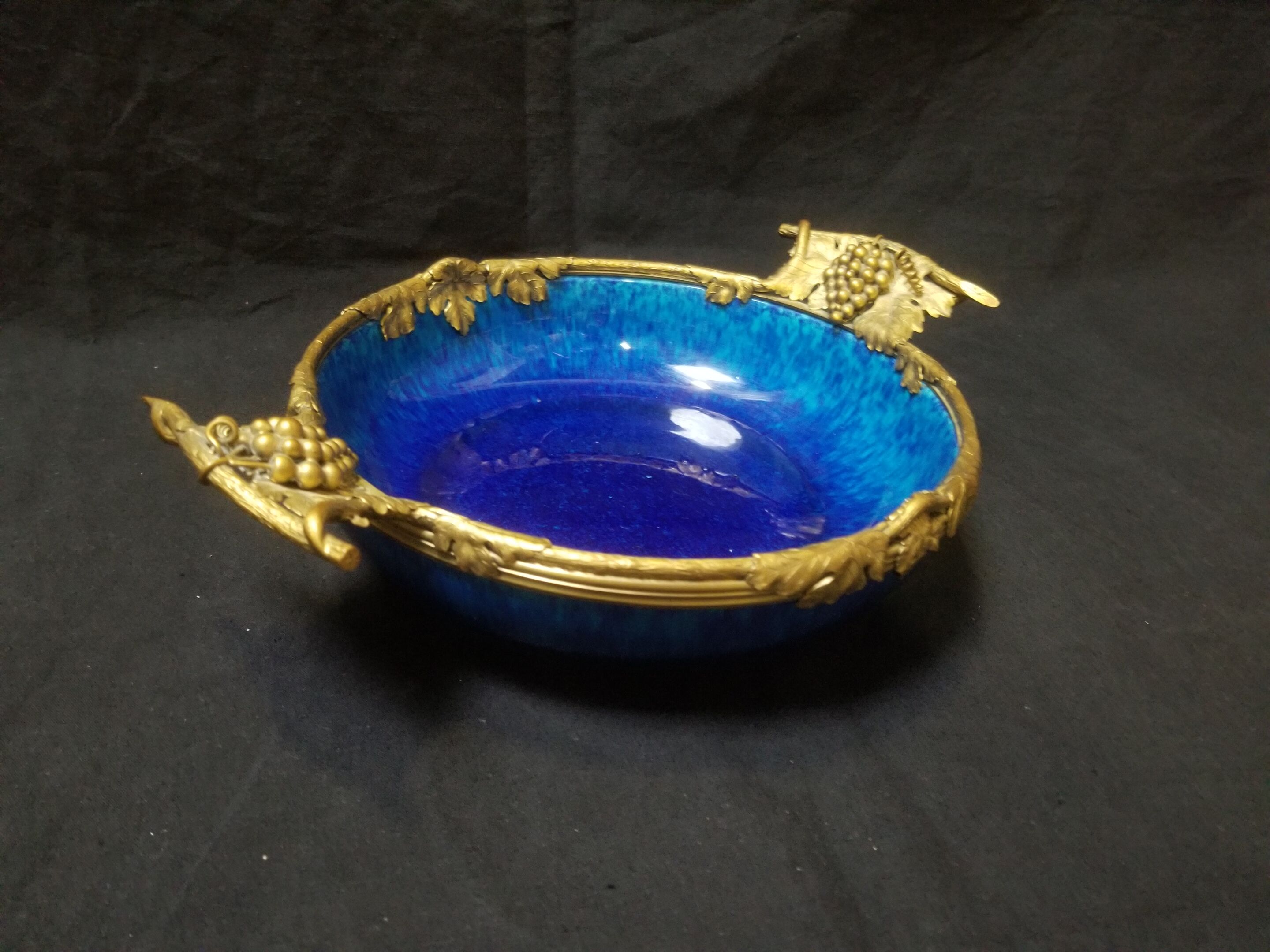 Cobalt blue fruit cup in Sèvres Porcelain and Bronze signed Paul Milet