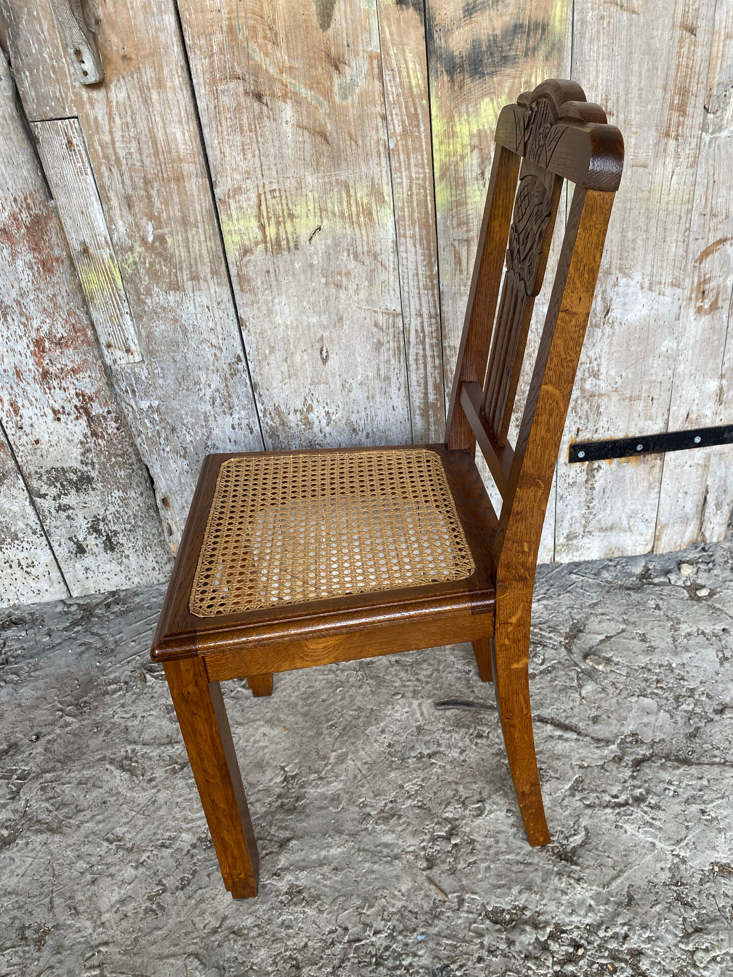 Vintage Art Deco Chair Wood & Cane Seat #E088