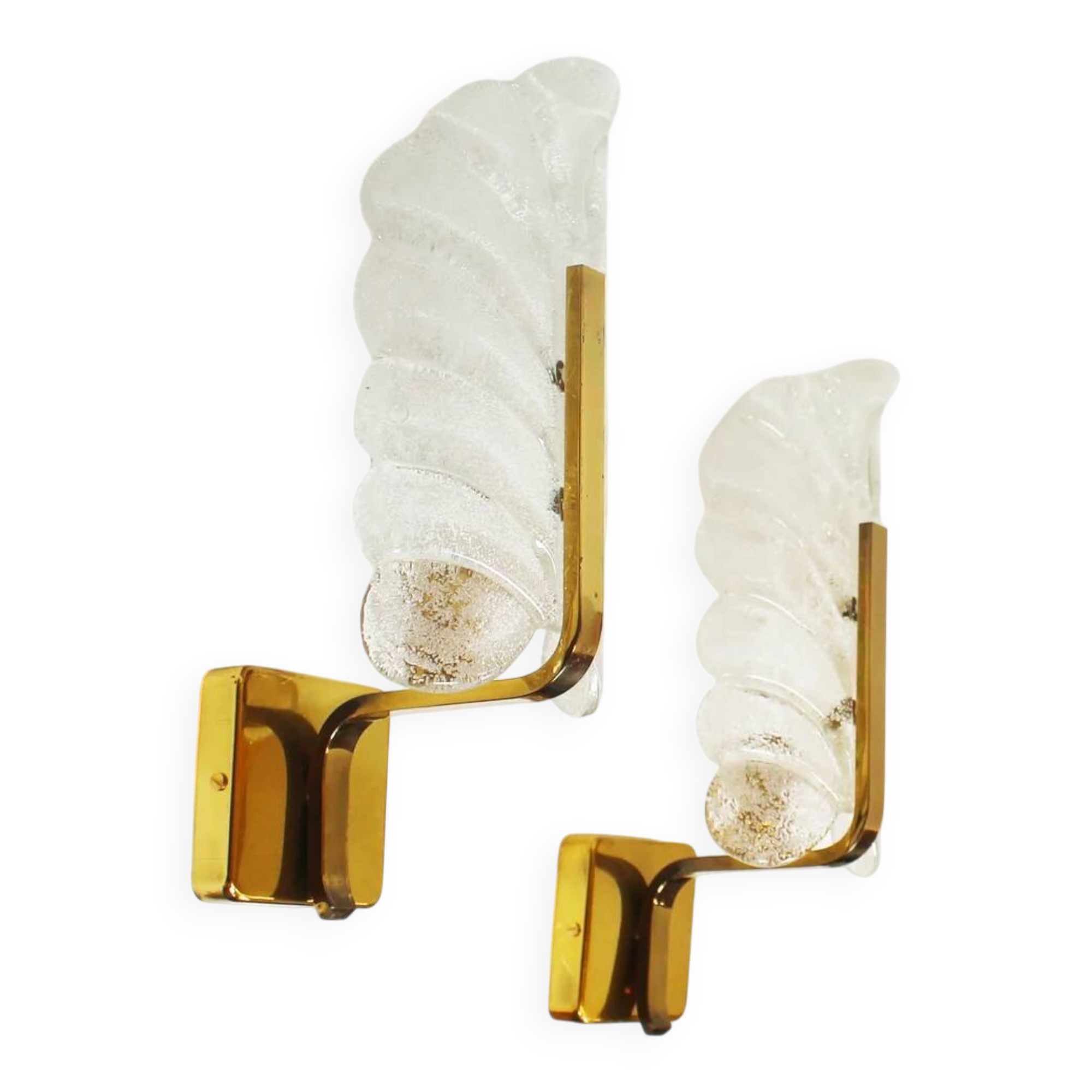 Pair of brass and glass wall lamps by Carl Fagerlund for Orrefors